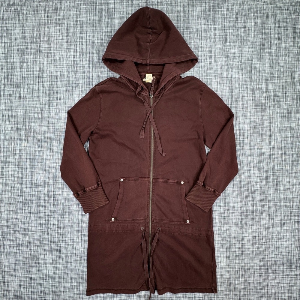 Mod-O-Doc Womens Large Brown Long Full Zip Cotton Hoodie Hip Drawstring Pockets